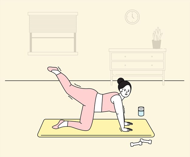 Une Femme Qui S'exerce Seule à La Maison Pour Un Ensemble D'illustrations De Régime Santé Fitness Yoga Pilates