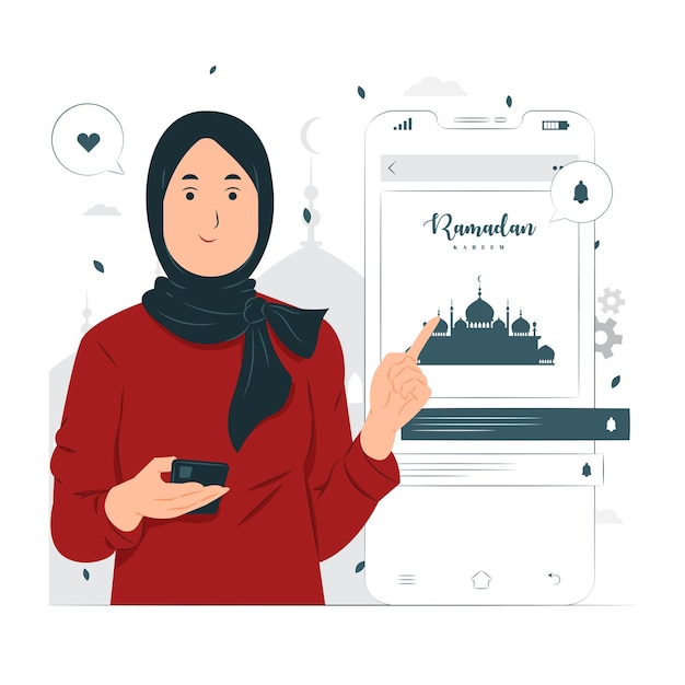 Vecteur femme, sur, ramadan kareem, concept, illustration