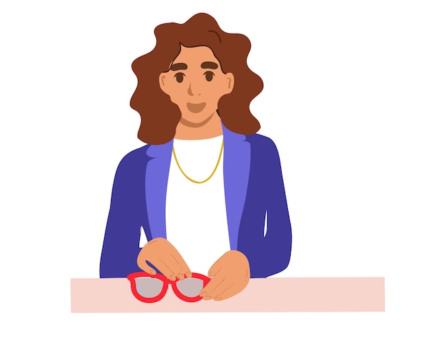 Une femme répare des lunettes Illustration vectorielle