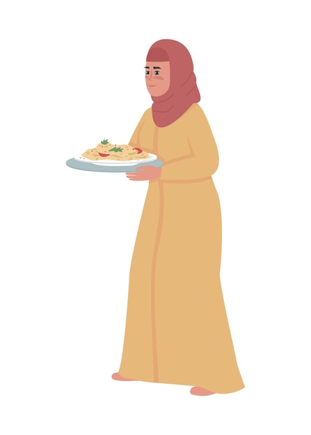 Femme Avec Repas Sur Assiette Caractère Vectoriel Couleur Semi-plat