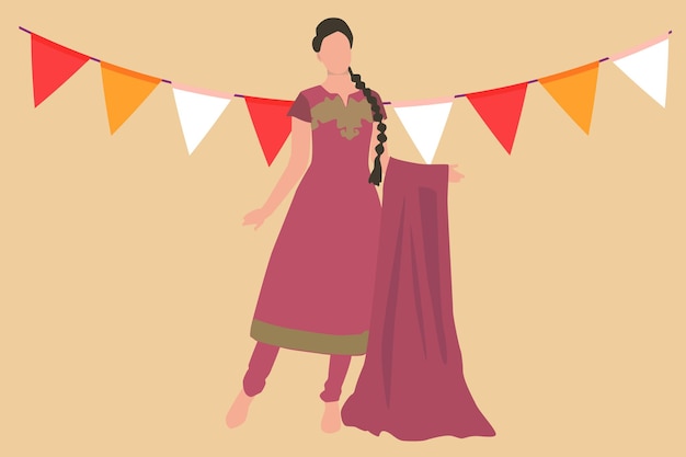 Vecteur une femme en robe marron pour l'illustration de la célébration de lohri