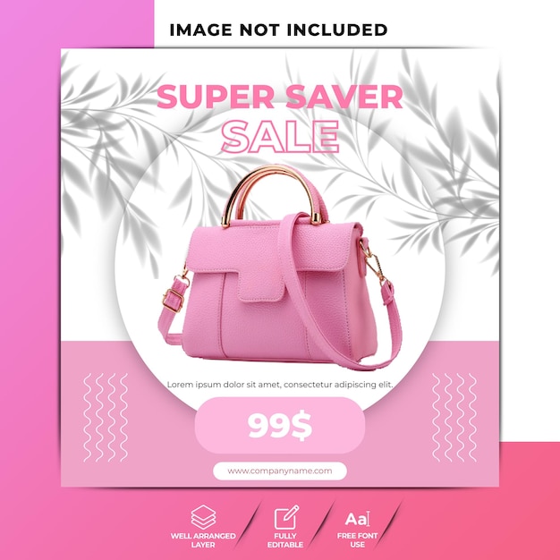 Femme sac fourre-tout mode shopping instagram rose modèle de publication desing, modèle de bannière de réduction