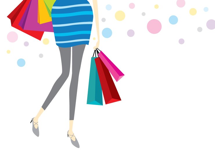 Vecteur femme avec des sacs à provisions sur fond blanc