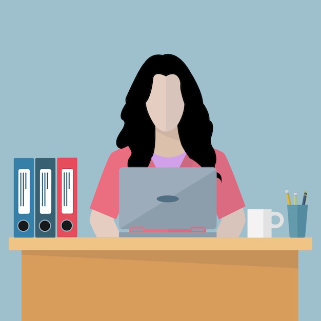 Vecteur femme salariée sur l'illustration vectorielle de lieu de travail