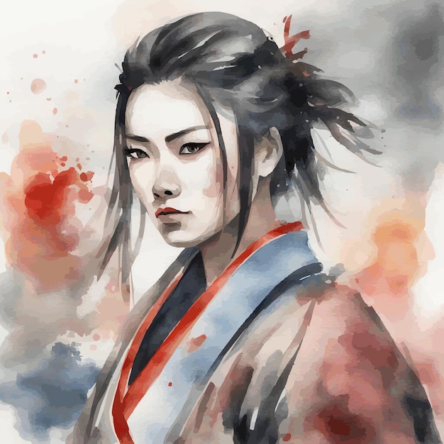 Vecteur une femme samurai à l'aquarelle