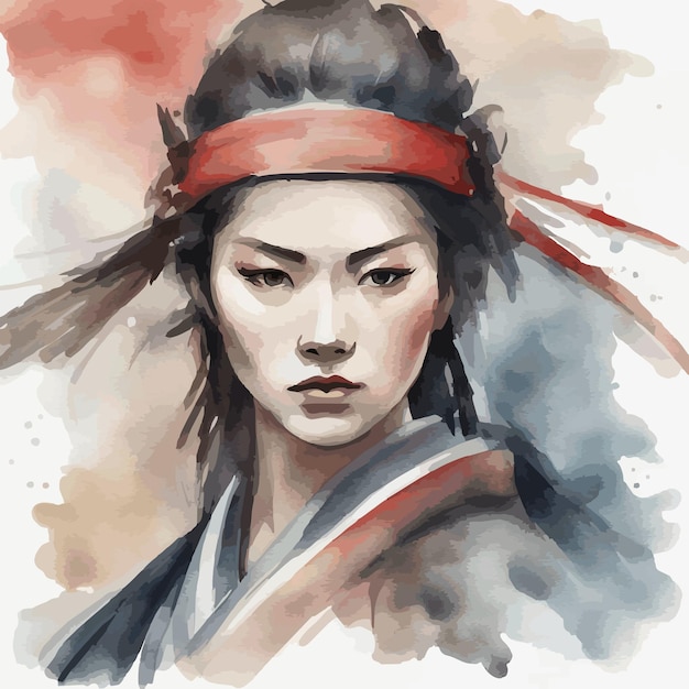 Une femme samurai à l'aquarelle