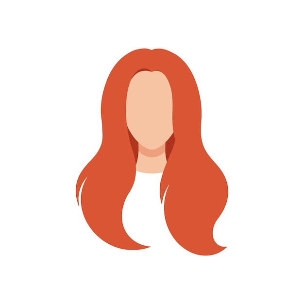 Femme sans visage aux cheveux roux avec de longs cheveux longs dans une illustration vectorielle de style plat minimal