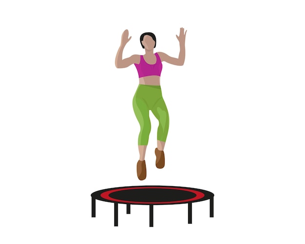 Vecteur femme sautant sur un trampoline