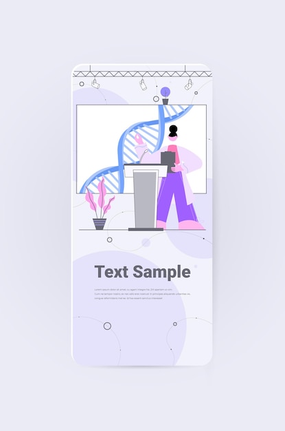 femme scientifique prononçant un discours de la tribune test ADN concept de conférence médicale de génie génétique