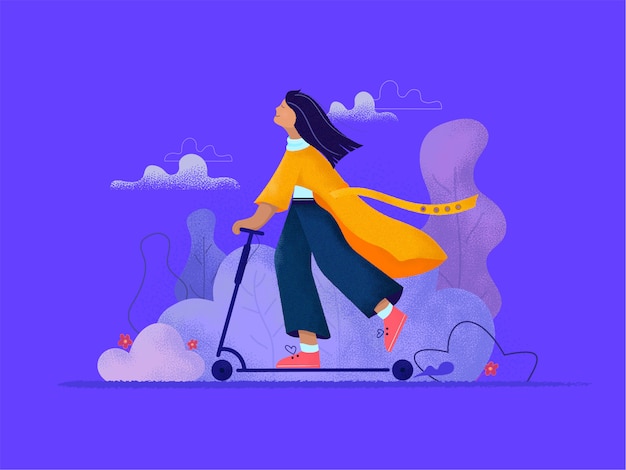 Femme En Scooter, Illustration De Transport écologique