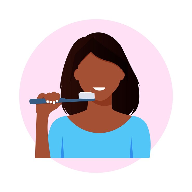 Vecteur femme se brosse les dents le matin vecteur plat