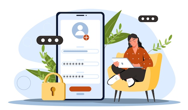 Femme se connecte au site Web fille avec un ordinateur portable dans les mains s'enregistre sur le site utilisateur créer un profil ou un compte