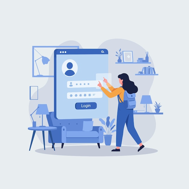 Une femme se connecte en toute sécurité sur une grande tablette