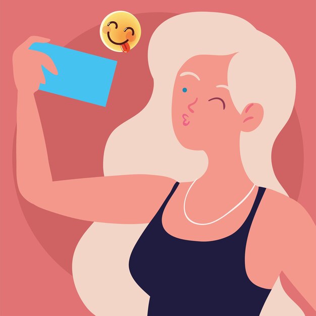 Une femme se fait un selfie avec son téléphone.