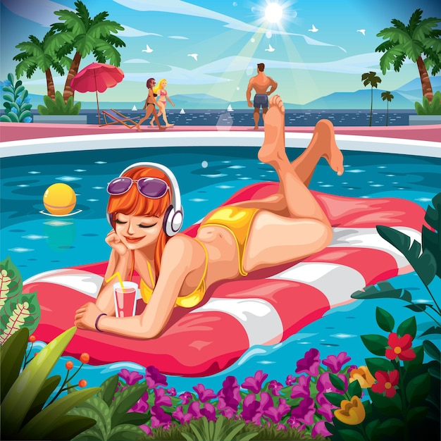 Femme Se Prélasser à La Piscine