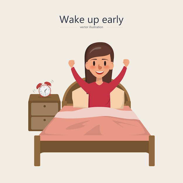 Femme Se Réveiller Le Matin Dans La Chambre