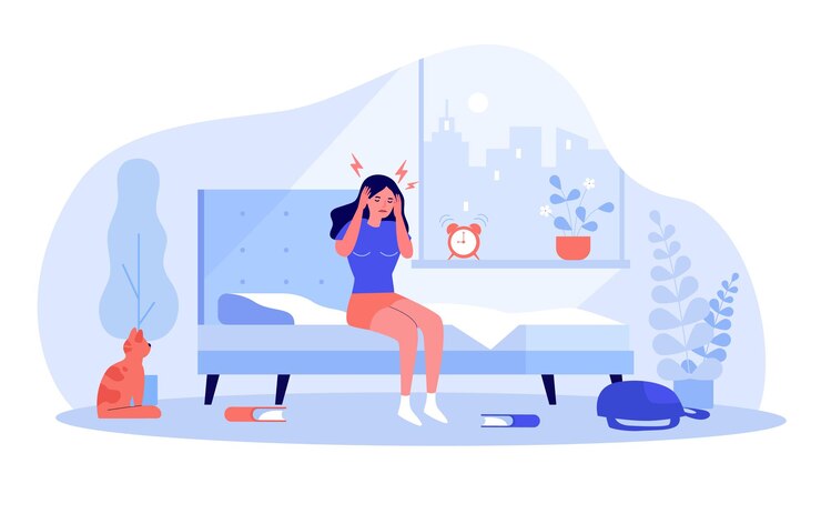 Vecteur femme se réveiller avec des maux de tête