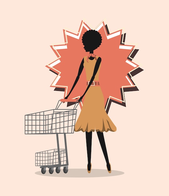 femme shopping cart classique style rétro
