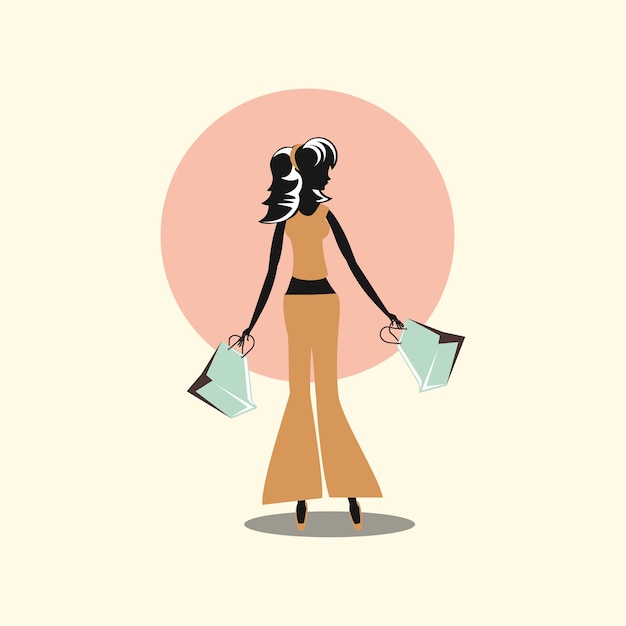 femme shopping papier sacs à main style rétro