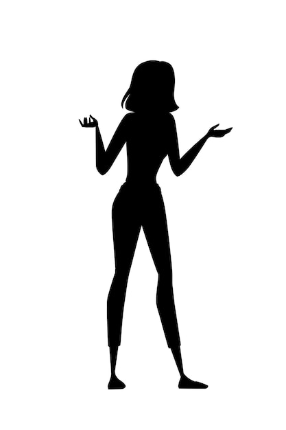 Femme silhouette noire belle femme brune avec doute expression cartoon character design plat vector illustration isolé sur fond blanc.