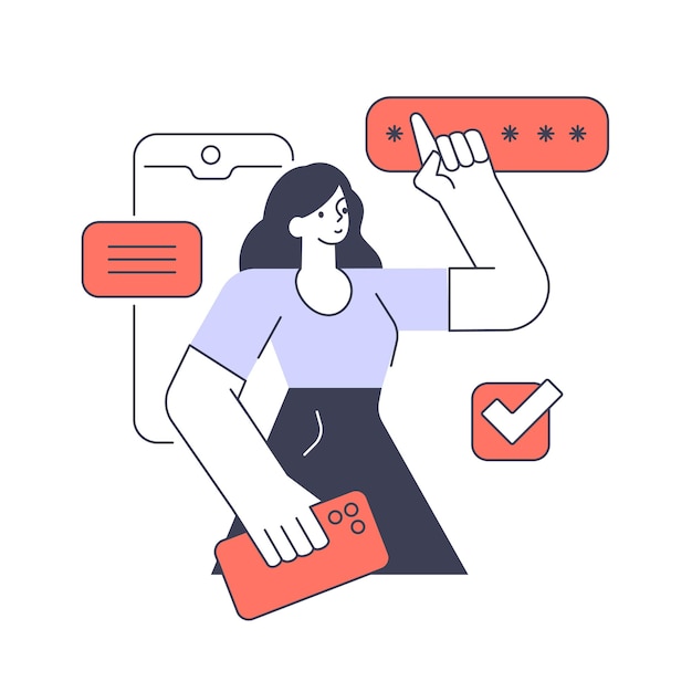 Vecteur femme smartphone site web application utilisateur mot de passe se connecter s'inscrire illustration vectorielle plate