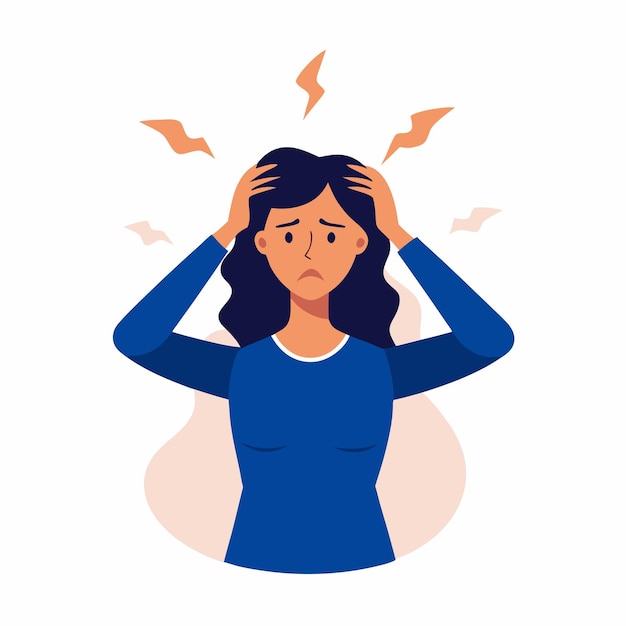 Femme souffrant de maux de tête, de migraines ou de problèmes de santé mentale