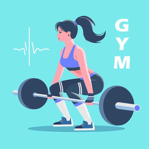 Une femme soulève un poids lourd sur une barre de gymnastique affiche de fitness illustration vectorielle