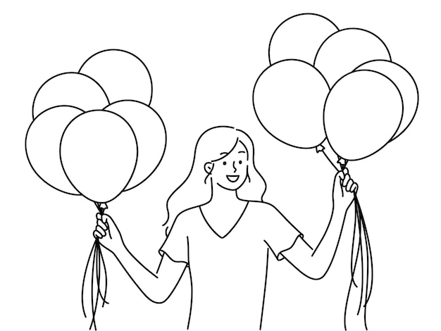 Femme Souriante Avec Des Ballons à Air Dans Les Mains