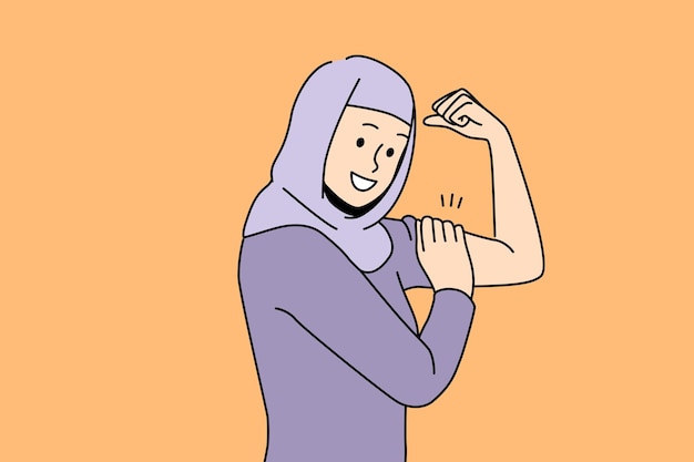 Femme Souriante En Hijab Montre Le Pouvoir