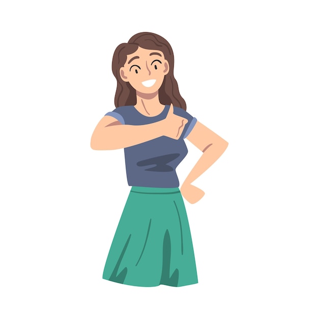 Femme souriante montrant le pouce en l'air comme une illustration vectorielle de signe d'approbation ou d'accord