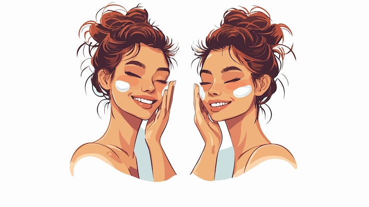 Vecteur une femme souriante réfléchissante utilisant une technologie créative