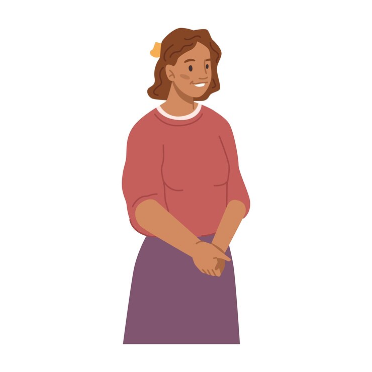Vecteur femme souriante et regardant le personnage de fille de dessin animé