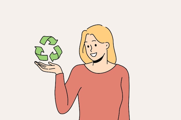 Femme Souriante Avec Symbole De Recyclage