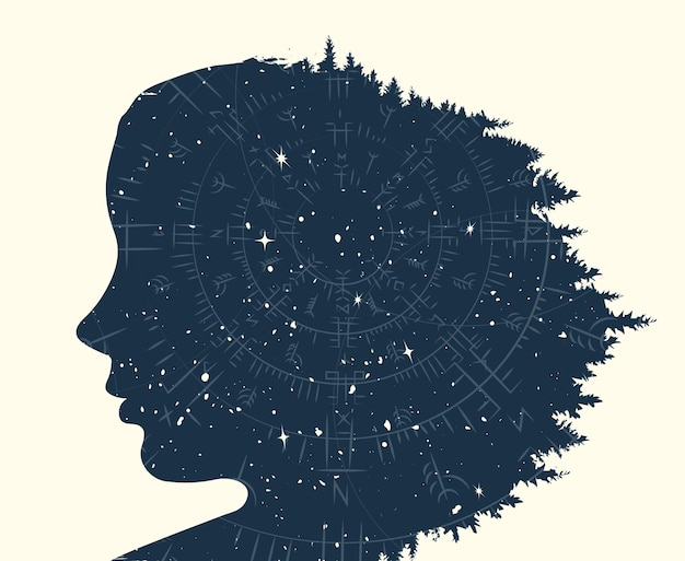 Une femme spatiale avec une tête de forêt
