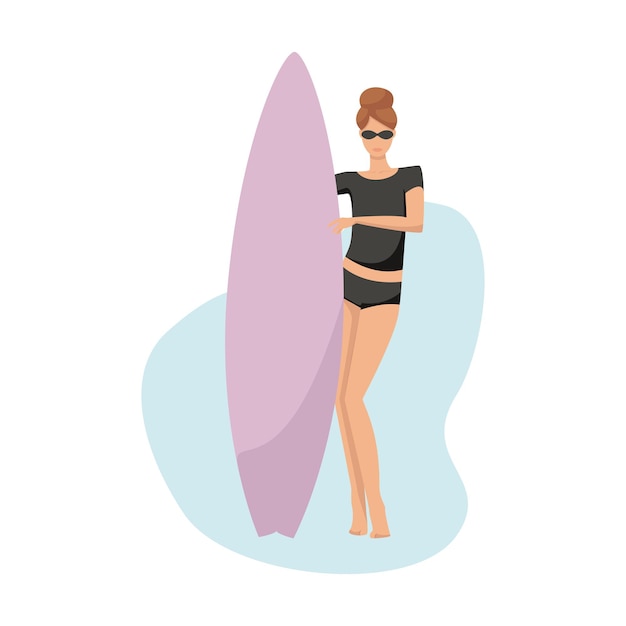 Femme Surfeuse Avec Planche De Surf.