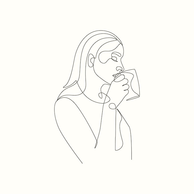 Femme avec une tasse de café et boire du thé élégant style d'art en ligne
