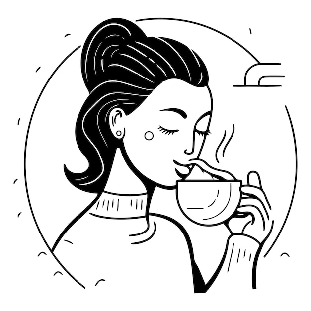 Vecteur femme avec une tasse de café dans le style doodle