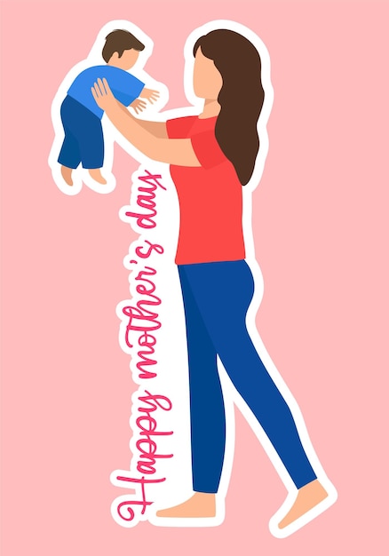 Vecteur une femme tenant un bébé avec le mot fête des mères dessus.