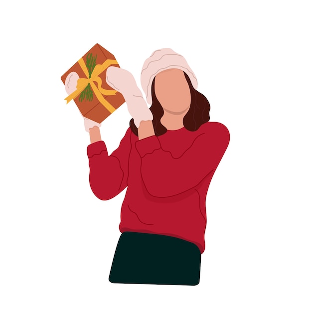 Vecteur femme tenant des boîtes-cadeaux concept de don de cadeaux style de dessin animé de vecteur