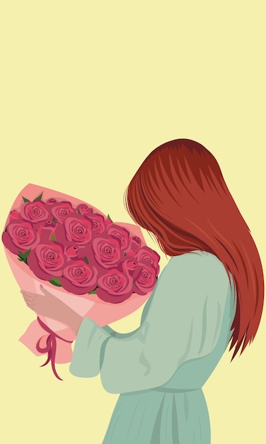 Une femme tenant un bouquet de roses