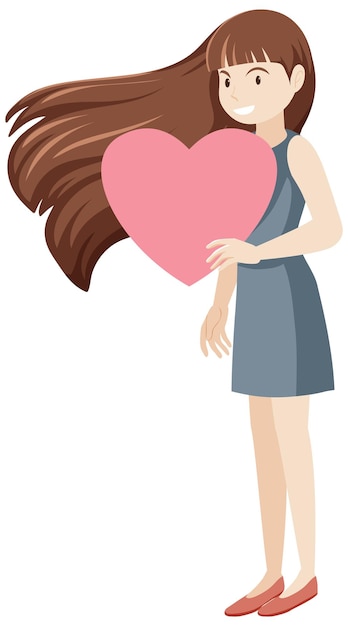 Une femme tenant un coeur rose dans un style plat