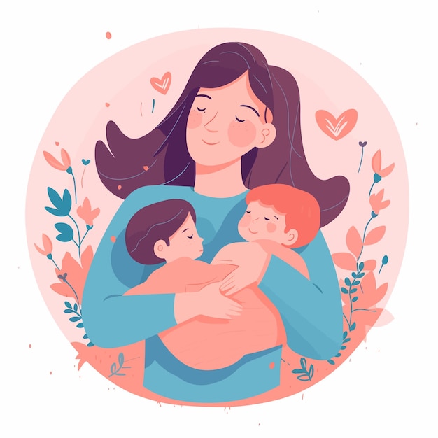 Une femme tenant deux bébés et un cadre en forme de coeur.