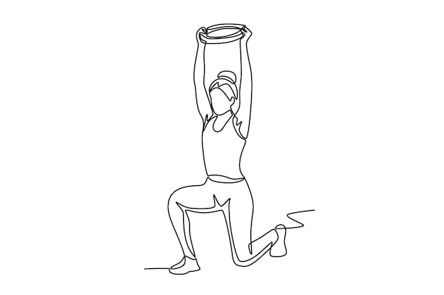 Femme tenant une plaque de barre Femme concept de fitness dessin en ligne