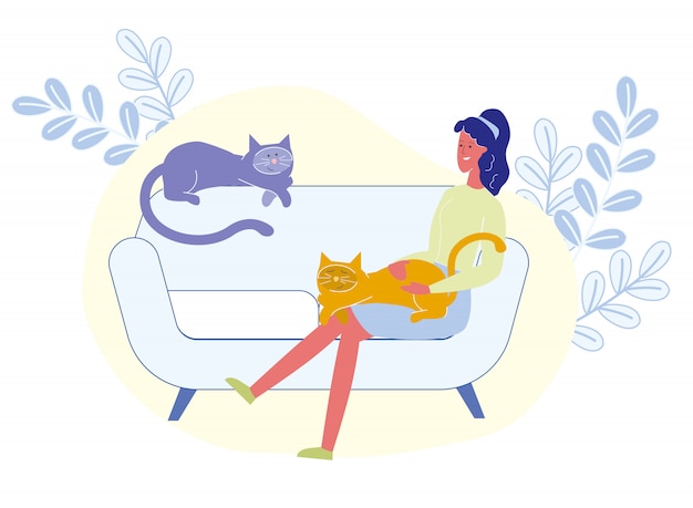 Femme, Tenue, Chat, Genoux, Illustration Vectorielle