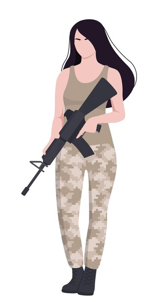 Vecteur femme en tenue militaire avec une arme