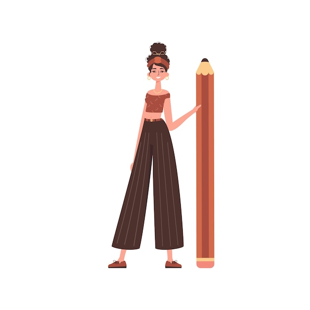 La Femme Tient Un Grand Crayon Personnage De Style Moderne