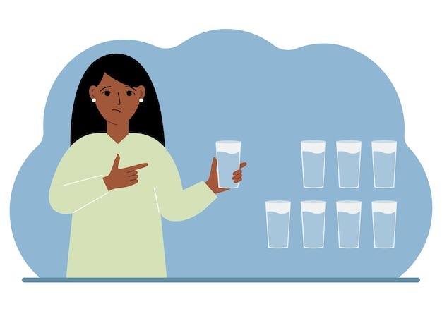 La femme tient un verre d'eau Infographie sur le bilan hydrique 8 verres d'eau chaque jour Mode de vie sain