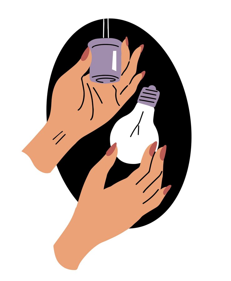 Vecteur une femme tourne une ampoule dans le plafond.