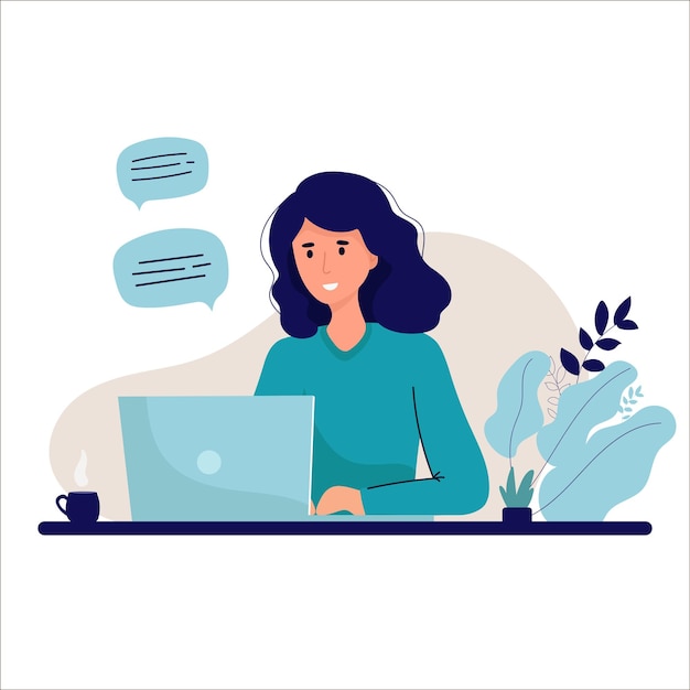 Femme travaillant sur ordinateur portable travail indépendant à domicile