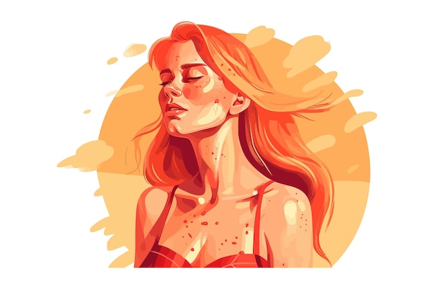 Femme triste regardant les coups de soleil de la peau isolés sur fond Illustration vectorielle de dessin animé